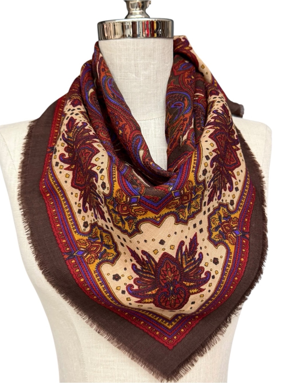 Vintage Baar & Beards Brown Paisley Wool Scarf Fall Winter Scarf Boho